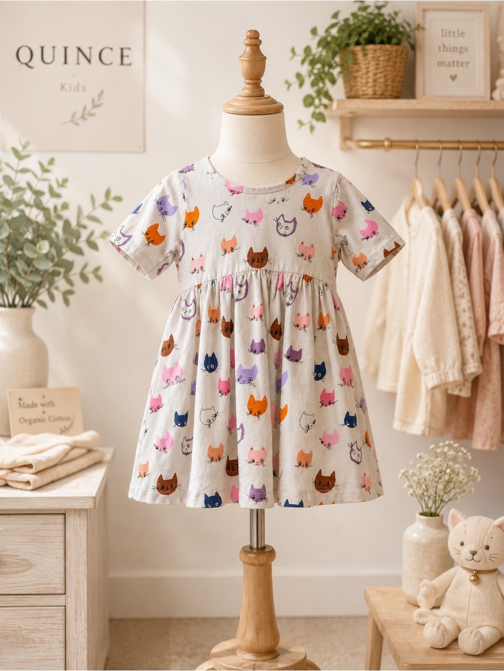 Quince All Over Cat Face Print Organic Cotton Skate Dress